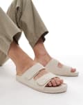 [ASOS DESIGN] ASOS DESIGN two strap sandals in beige linen-Neutral 42 Beige