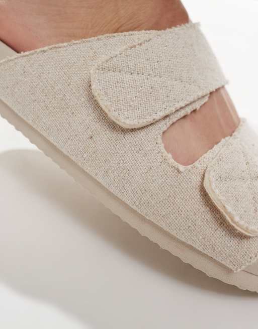 ASOS DESIGN two strap sandals in beige linen, 2 of 4