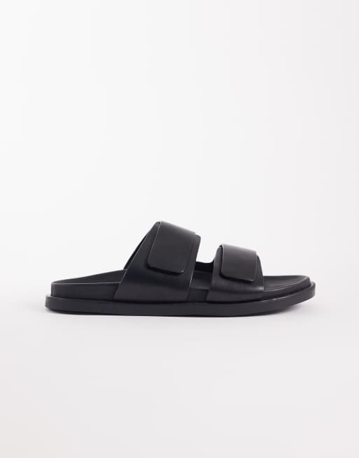 ASOS DESIGN two strap sandals in black leather, 2 of 4
