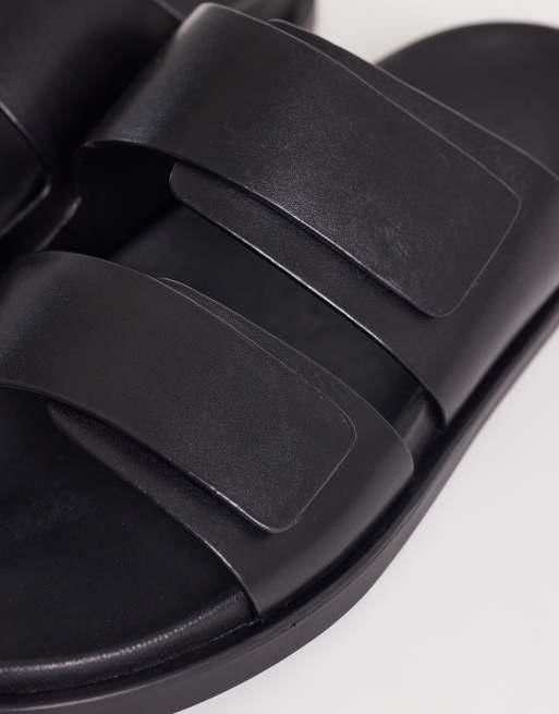 ASOS DESIGN two strap sandals in black leather, 3 of 4