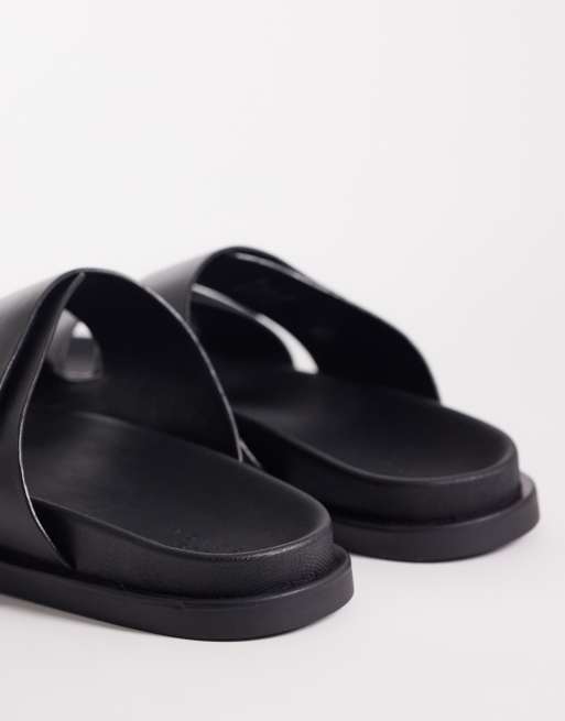 ASOS DESIGN two strap sandals in black leather, 4 of 4