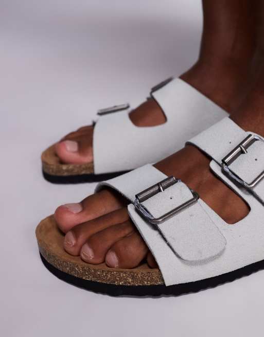 ASOS DESIGN two strap sandals in gray with cork sole, 3 of 4