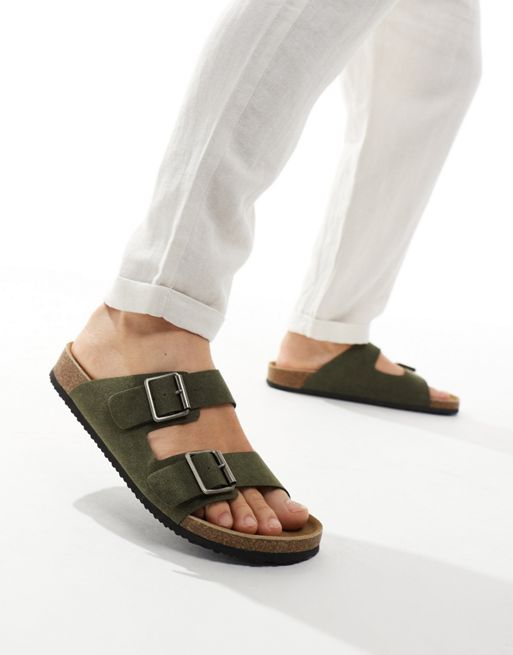 FhyzicsShops DESIGN two strap sandals in khaki faux suede
