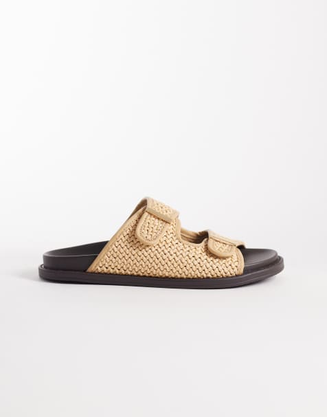 ASOS DESIGN two strap sandals in natural raffia - view 1