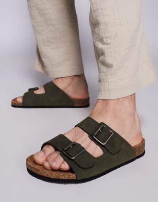 Asos Design Two Strap Sandals In Green