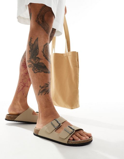 FhyzicsShops DESIGN two strap sandals in stone faux suede