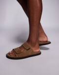 [ASOS DESIGN] ASOS DESIGN two strap sandals in stone suede-Brown 43 Tan