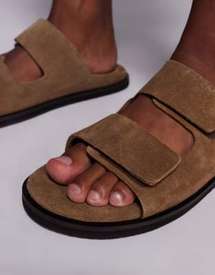 ASOS DESIGN two strap sandals in stone suede