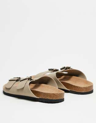 Asos Design Two Strap Sandals In Neutral