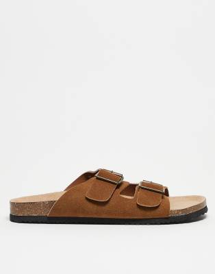 Asos Design Two Strap Sandals In Brown