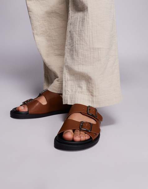 ASOS DESIGN two strap sandals in tan - view 1