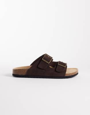 Asos Design Two Strap Sandals With Cork Sole In Multi
