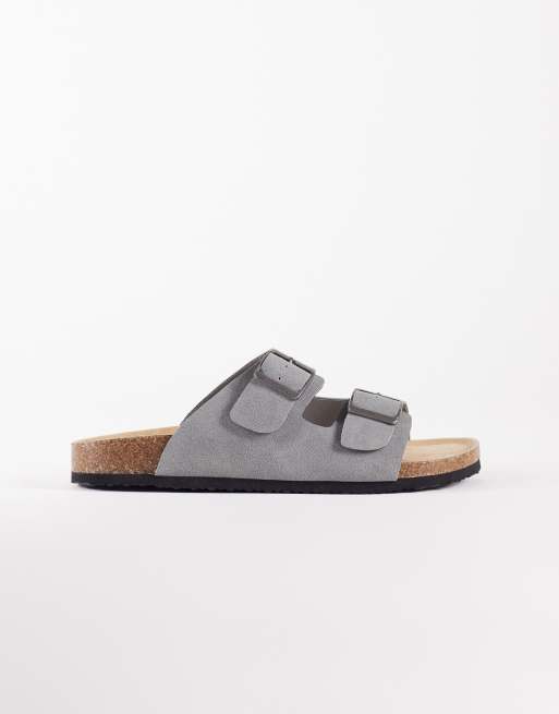 ASOS DESIGN two strap sandals with cork sole in grey, 2 of 4