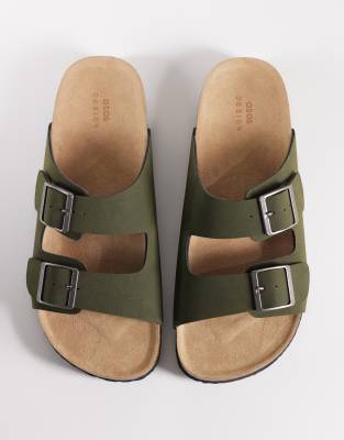  two strap sandals with cork sole in khaki
