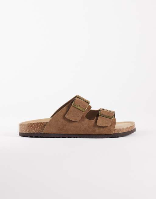 ASOS DESIGN two strap sandals with cork sole in mole bonded suede, 2 of 4