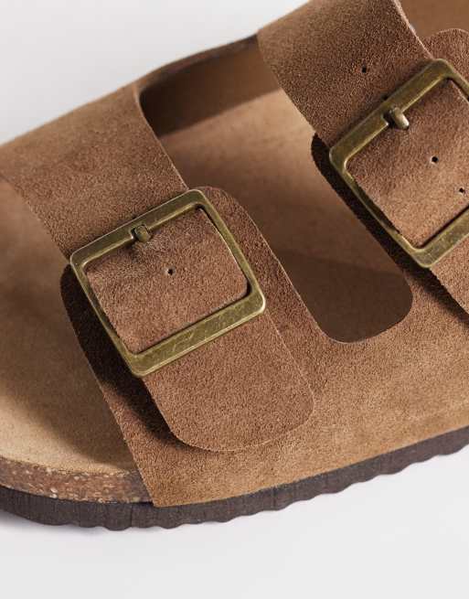 ASOS DESIGN two strap sandals with cork sole in mole bonded suede, 3 of 4