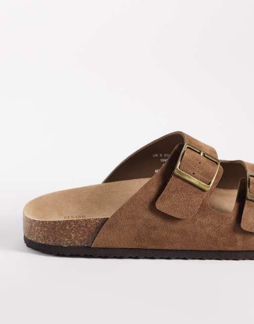 ASOS DESIGN two strap sandals with cork sole in mole bonded suede, 4 of 4