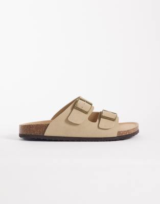  two strap sandals with cork sole in stone
