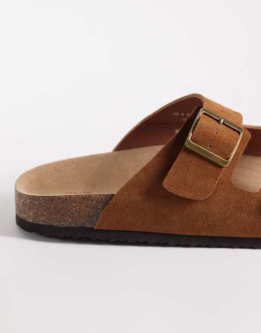 ASOS DESIGN two strap sandals with cork sole in tan bonded suede, 3 of 4