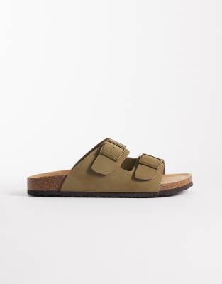  two strap sandals with cork sole in taupe