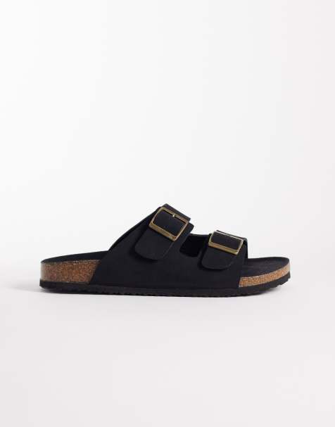 ASOS DESIGN two strap sandals with cork soles in black bonded suede - view 1