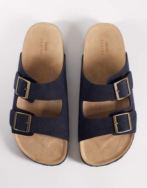 ASOS DESIGN two strap sandals with cork soles in navy - view 1