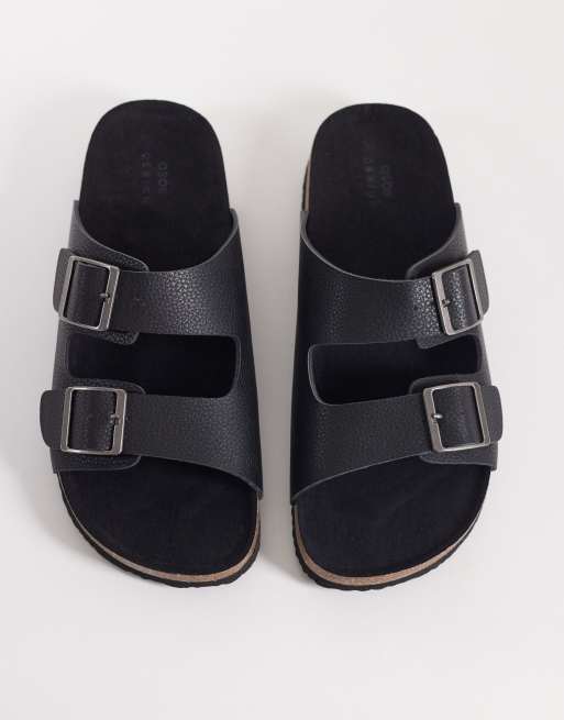 ASOS DESIGN two strap sandals with cork soles in tumbled black, 2 of 4