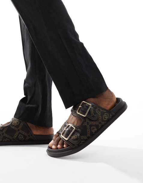 ASOS DESIGN two strap sandals with monogram print - view 1