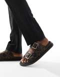 [ASOS DESIGN] ASOS DESIGN two strap sandals with monogram print-Black 39 BLACK