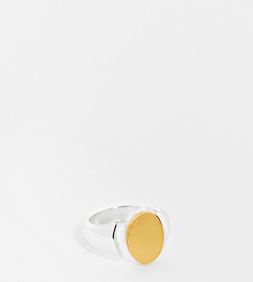 ASOS DESIGN two tone brushed signet ring in 14k gold and silver plate