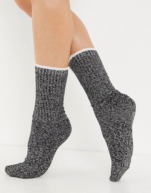 ASOS DESIGN two tone chunky rib calf length sock in black and white