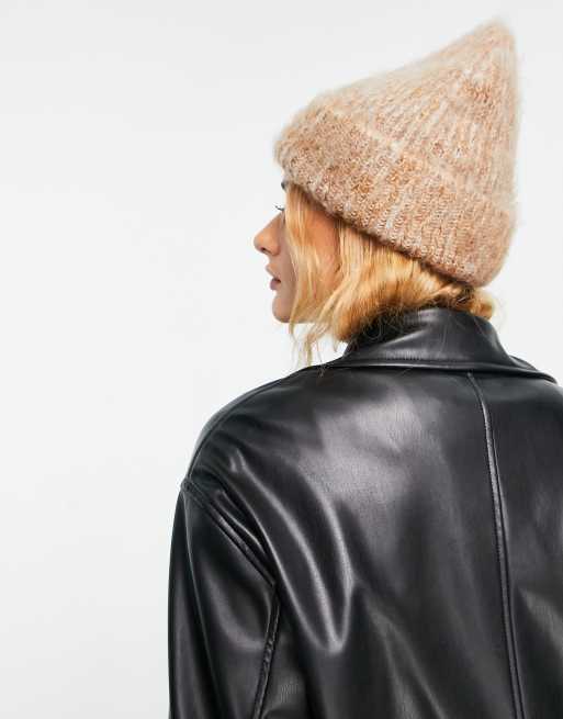 ASOS DESIGN two tone fluffy beanie in camel, 2 of 4