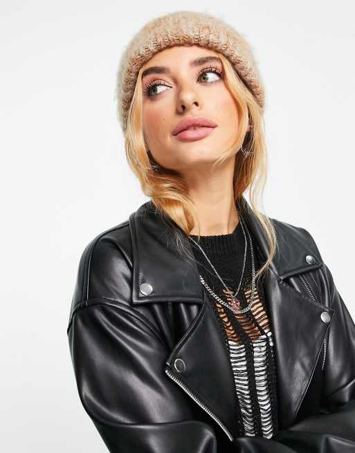 ASOS DESIGN two tone fluffy beanie in camel, 3 of 4