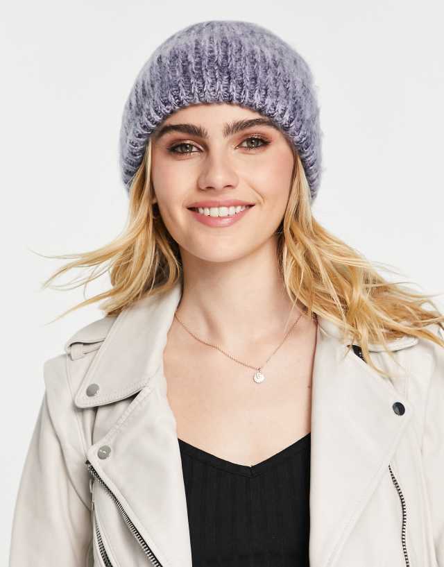 ASOS DESIGN two tone fluffy beanie in gray