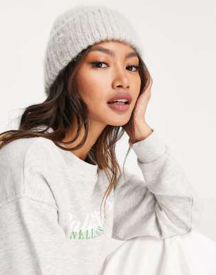 ASOS DESIGN two tone fluffy beanie in ice gray-Grey