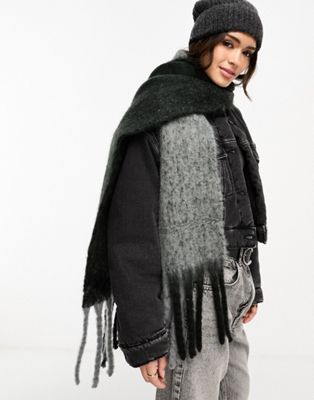 ASOS DESIGN two tone fluffy tassel scarf in grey and black  - ASOS Price Checker