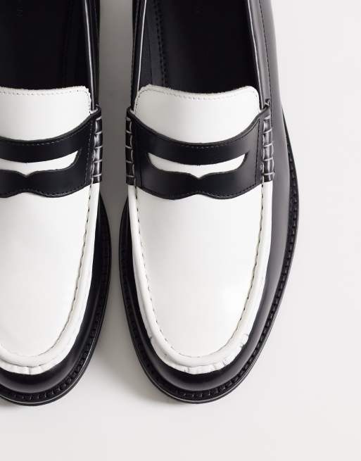 ASOS DESIGN two tone penny loafers in black and off white leather, 2 of 4