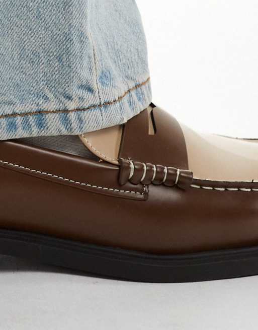 ASOS DESIGN two tone penny loafers in brown and cream