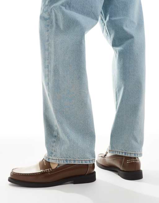 ASOS DESIGN two tone penny loafers in brown and cream