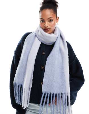 two tone scarf wool mix fluffy tassel scarf in blue