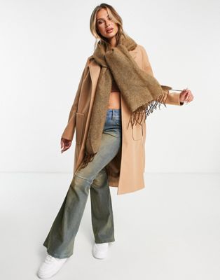 ASOS DESIGN two tone supersoft scarf with tassels in camel