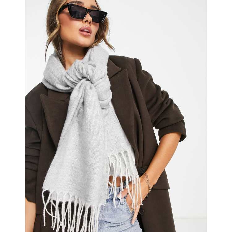 ASOS DESIGN oversized wool scarf with tassels in gray