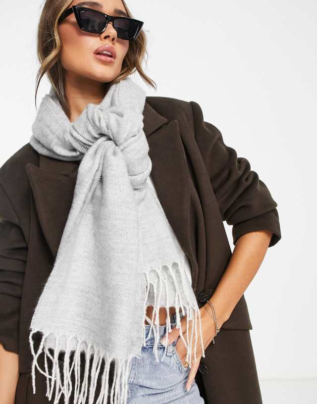 ASOS DESIGN two tone supersoft scarf with tassels in ice gray