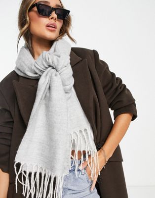 ASOS DESIGN two tone supersoft scarf with tassels in ice grey