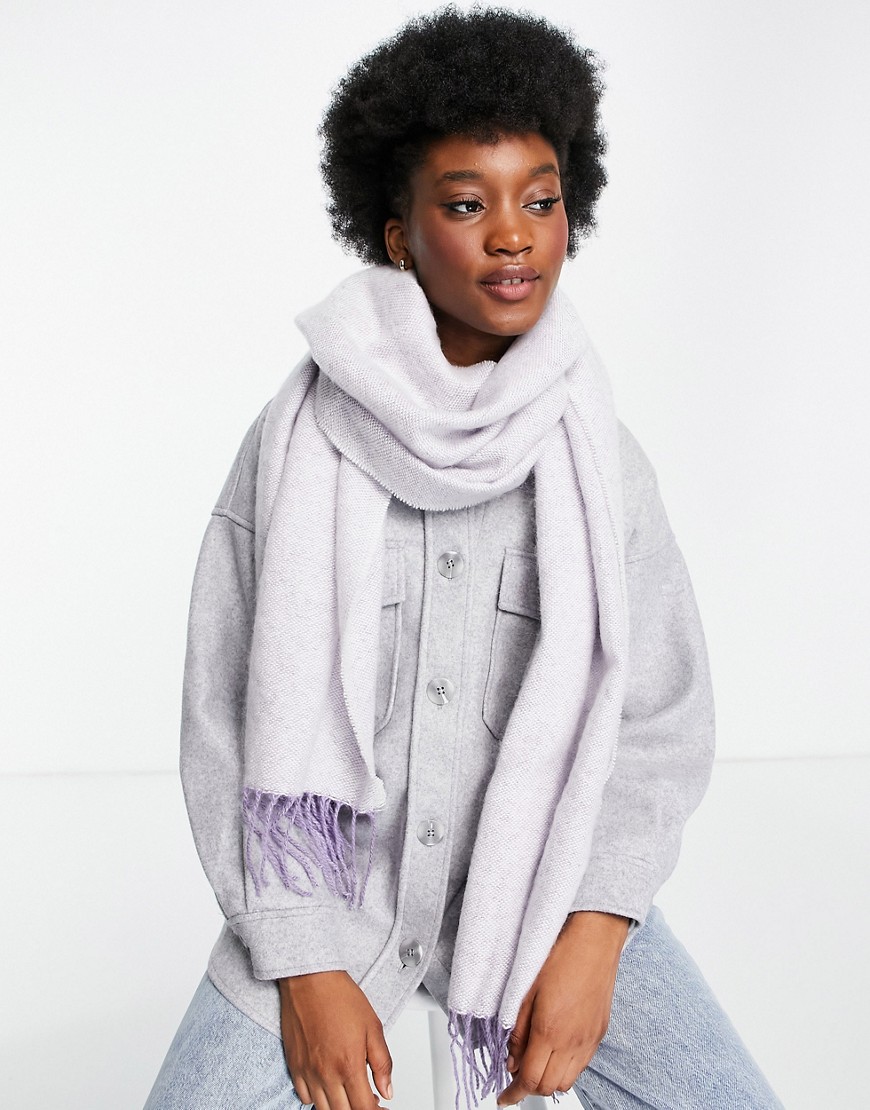 ASOS DESIGN two tone supersoft scarf with tassels in lilac-Purple