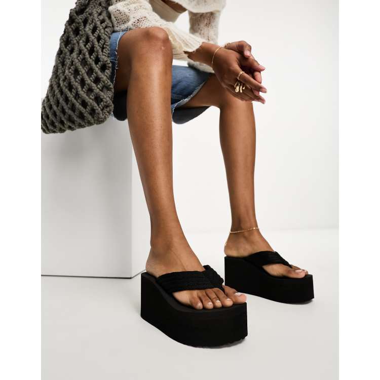 ASOS DESIGN Tye toe thong wedge sandals in black