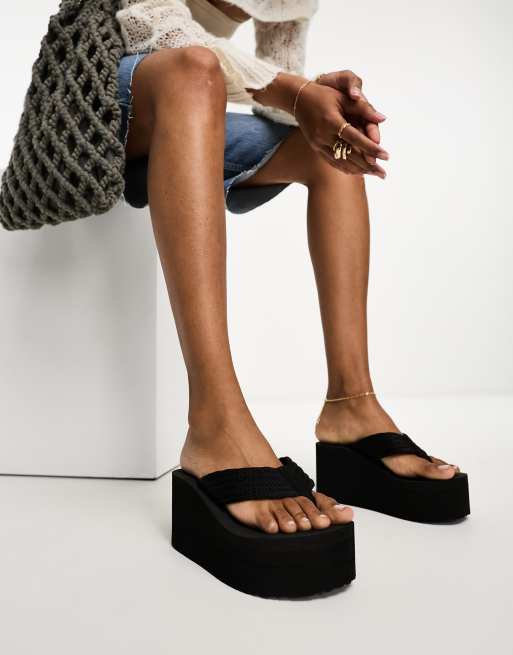 ASOS DESIGN Tye toe thong wedge sandals in black ASOS