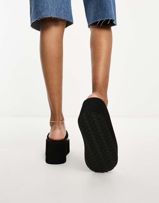 ASOS DESIGN Tye toe thong wedge sandals in black