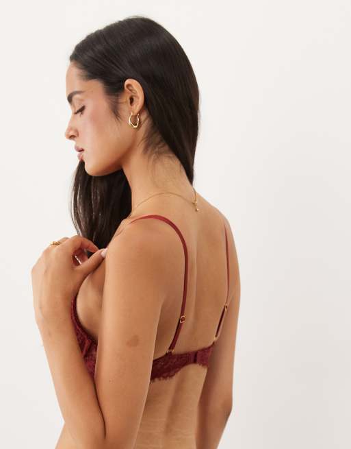 ASOS DESIGN Tyla eyelash lace molded bra in burgundy, 4 of 4