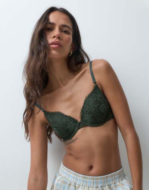 ASOS DESIGN Tyla eyelash lace molded bra in forest green - view 1